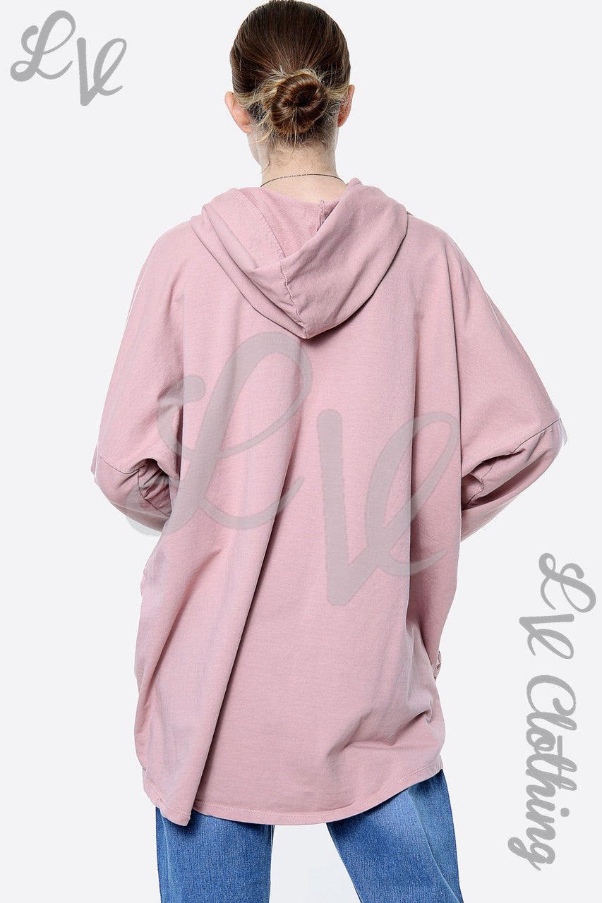 Ladies Star Graphic Hooded Sweatshirt Top Dusty Pink Unit Price £15.99