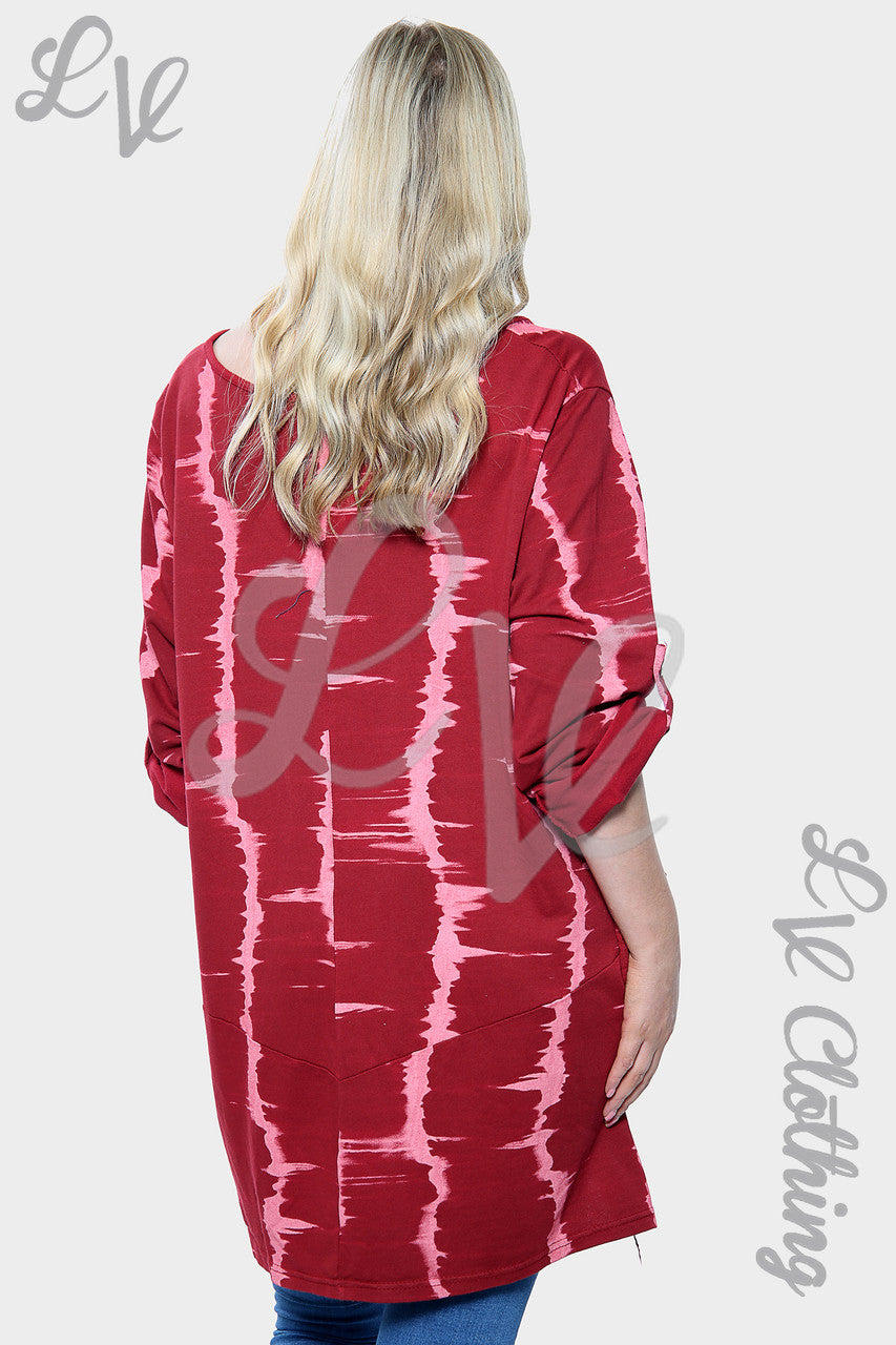 Ladies Tie Dye Oversized HI LO Necklace Top Burgundy - Unit Price £13.99
