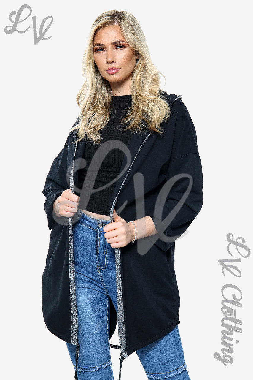 Dames Vest met capuchon en lovertjes ster achterkant Zwart Eenheidsprijs € 22,99
