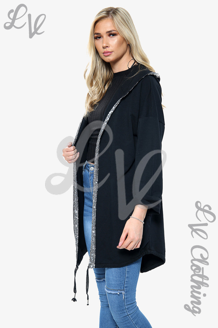 Dames Vest met capuchon en lovertjes ster achterkant Zwart Eenheidsprijs € 22,99