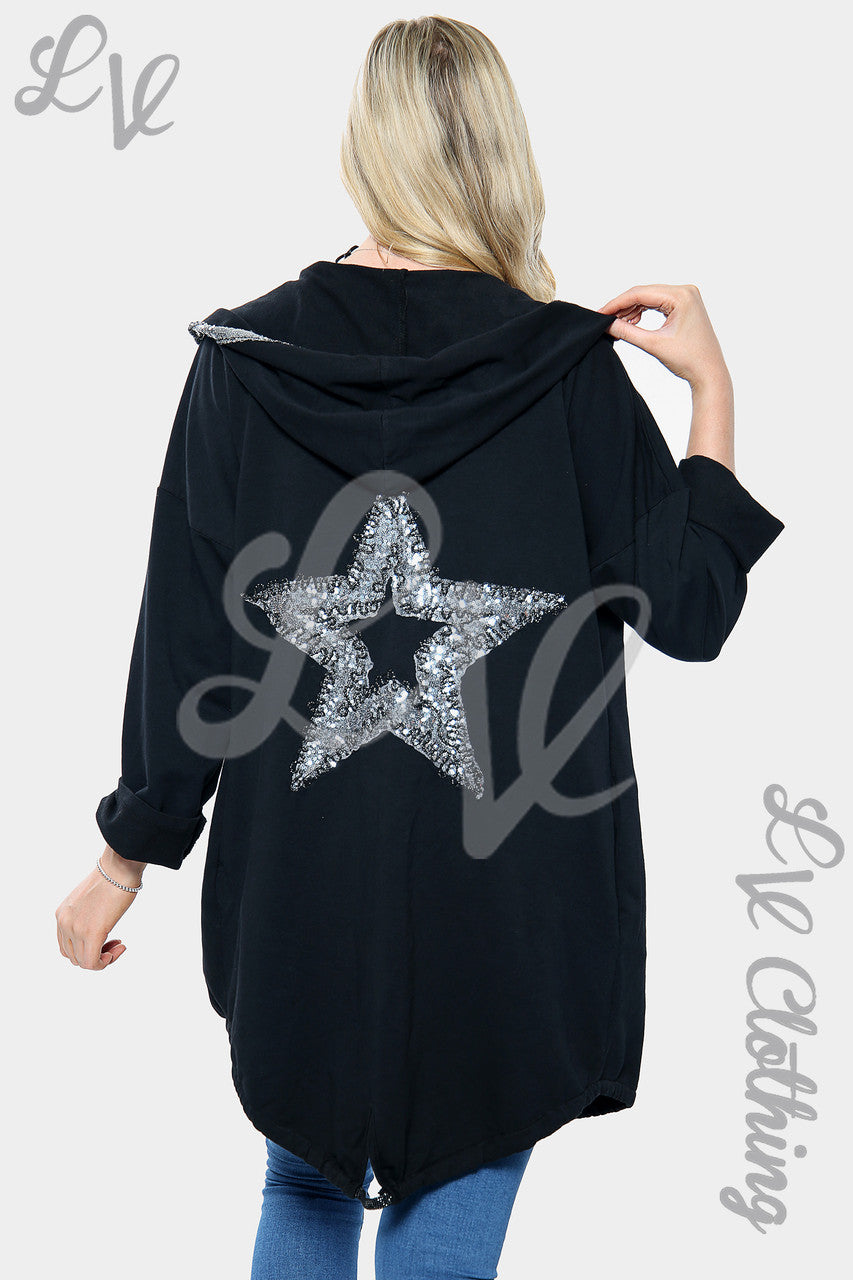 Dames Vest met capuchon en lovertjes ster achterkant Zwart Eenheidsprijs € 22,99