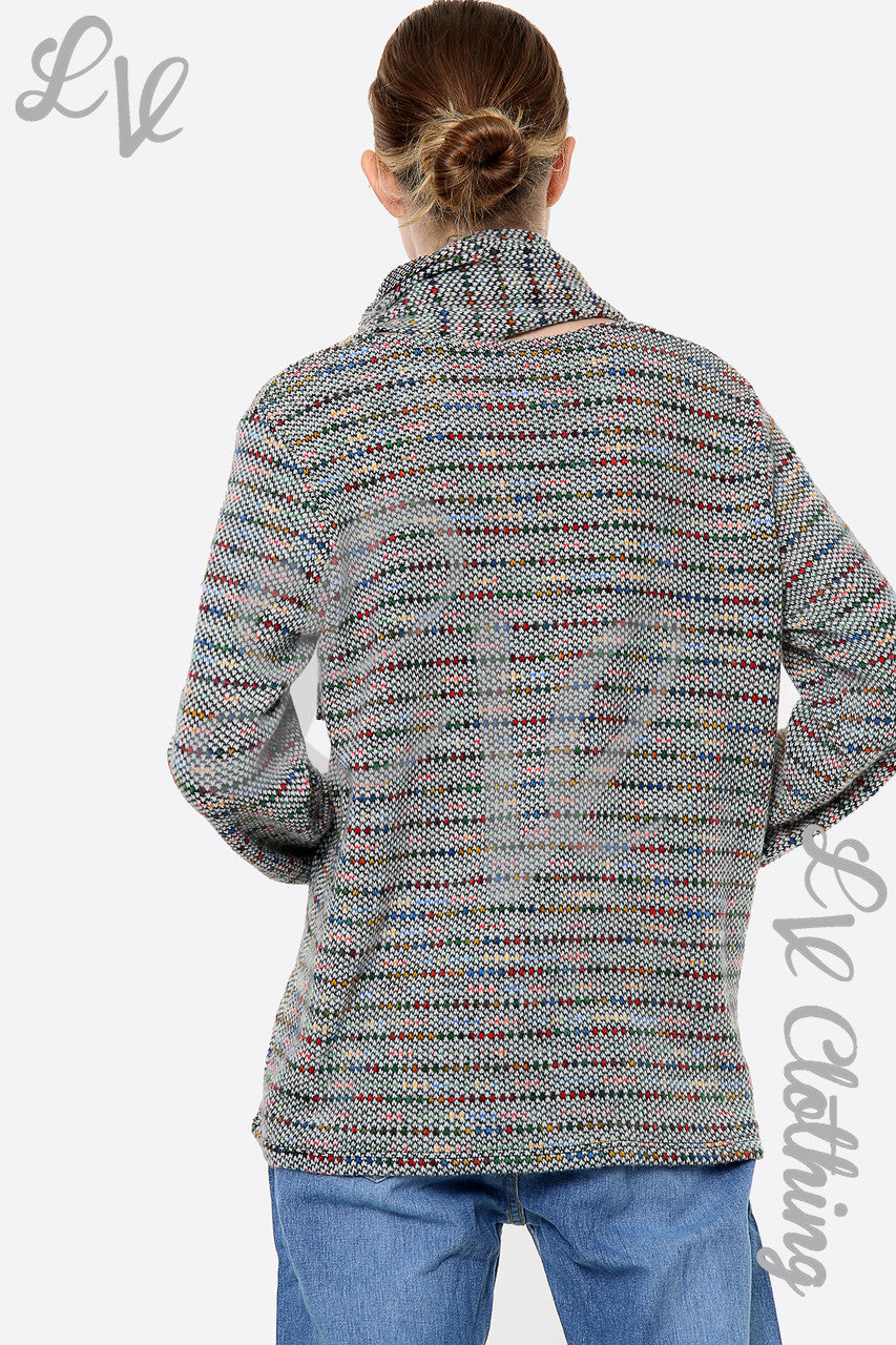 Dames veelkleurige gebreide top met bijpassende sjaal grijs Stukprijs € 10,99
