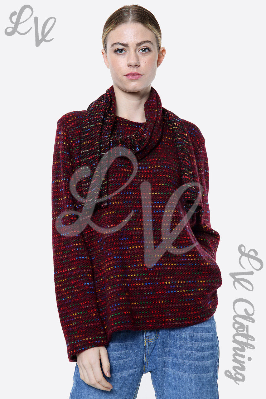 Dames Multikleurige Gebreide Top Met Bijpassende Sjaal Bordeaux Prijs per stuk €9.99