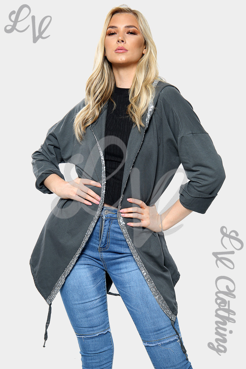 Dames Sequin Ster Achterkant Hoodie Vest Antraciet Prijs per stuk €18,99