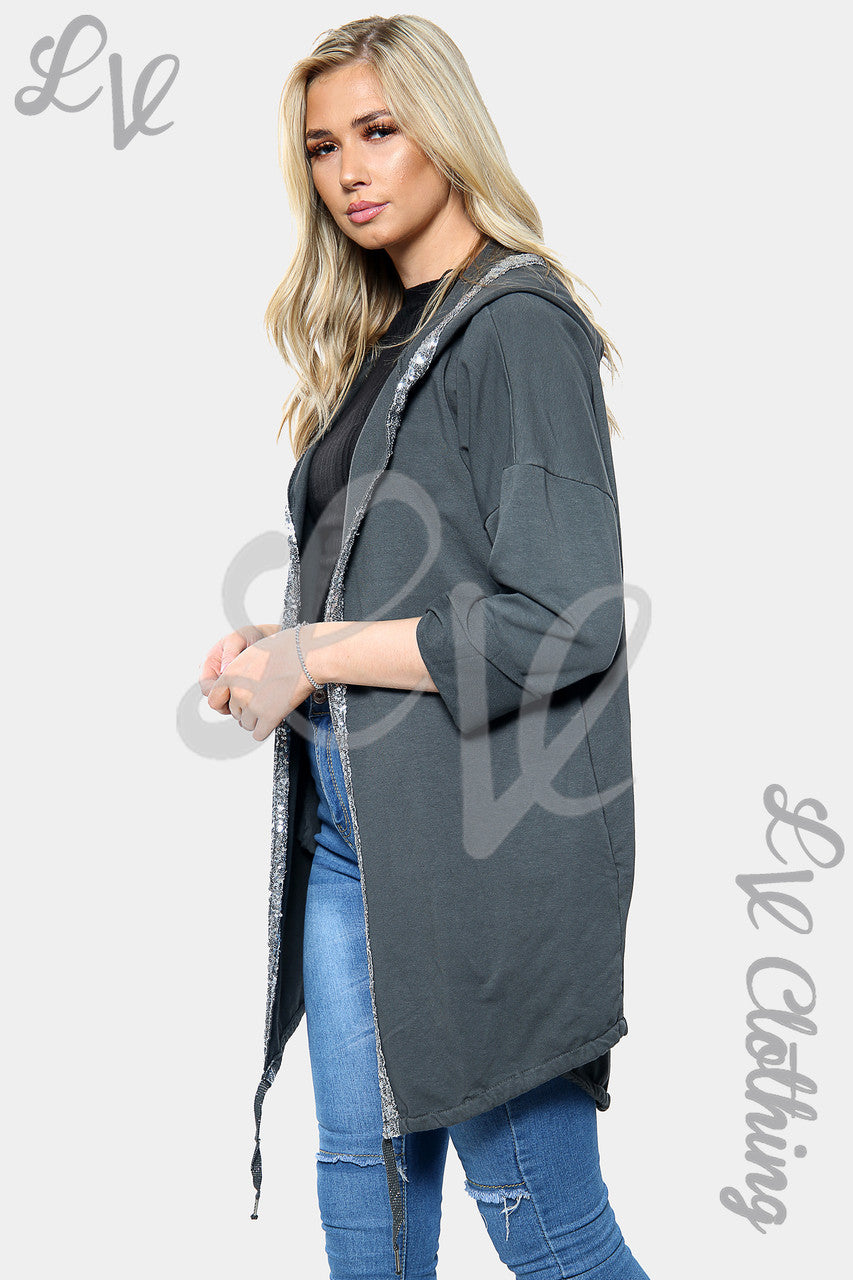 Dames Sequin Ster Achterkant Hoodie Vest Antraciet Prijs per stuk €18,99