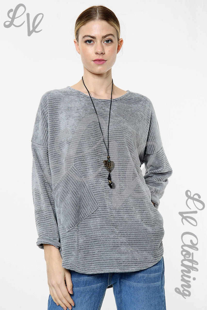 Dames chenille effen top met ketting zilver per stuk € 9,99