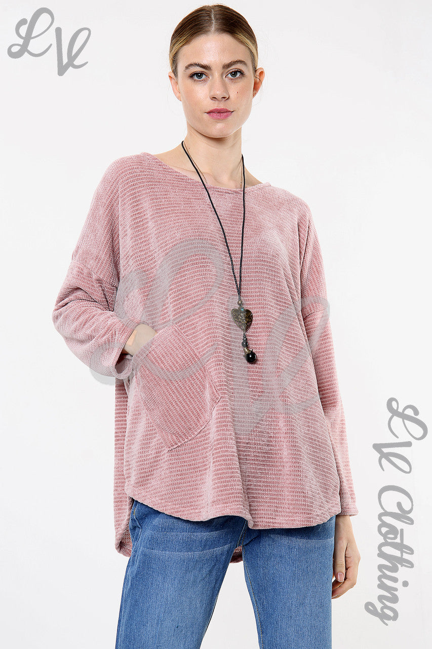 Dames Chenille Effen Top Met Halsketting Dusty Pink Stuksprijs € 9,99