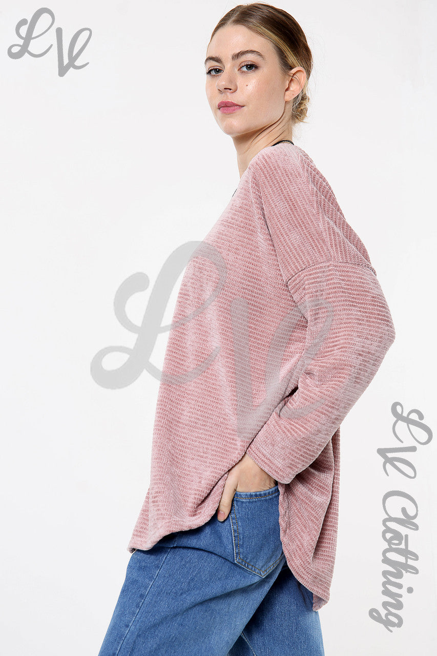 Dames Chenille Effen Top Met Halsketting Dusty Pink Stuksprijs € 9,99