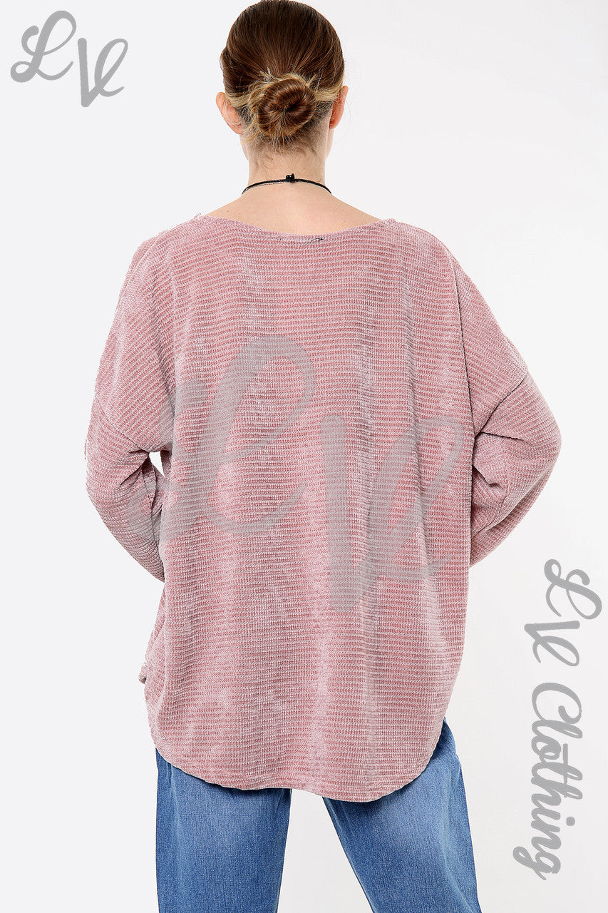 Dames Chenille Effen Top Met Halsketting Dusty Pink Stuksprijs € 9,99
