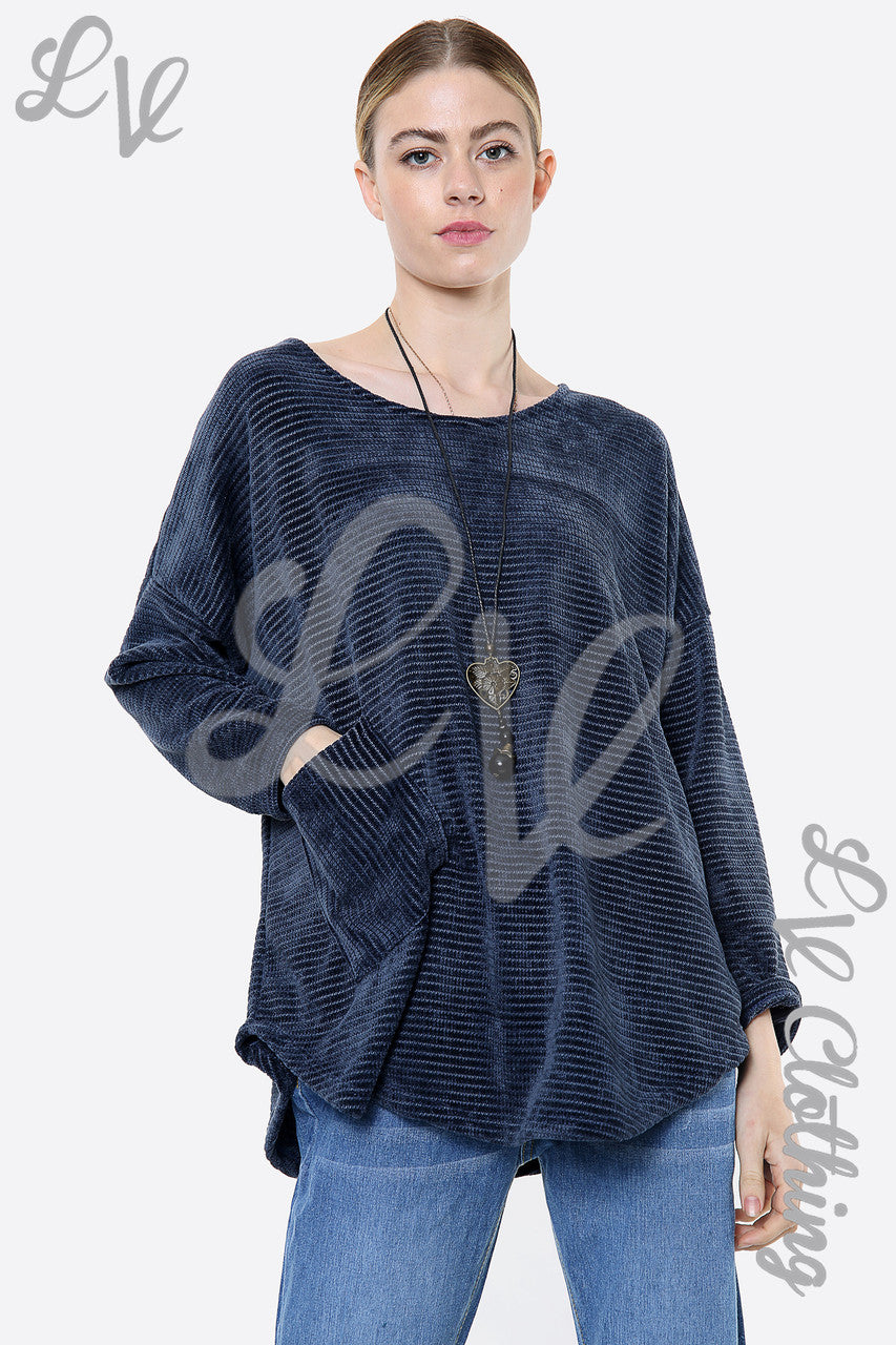 Ladies Chenille Plain Top With Necklace Navy Unit Price £10.99