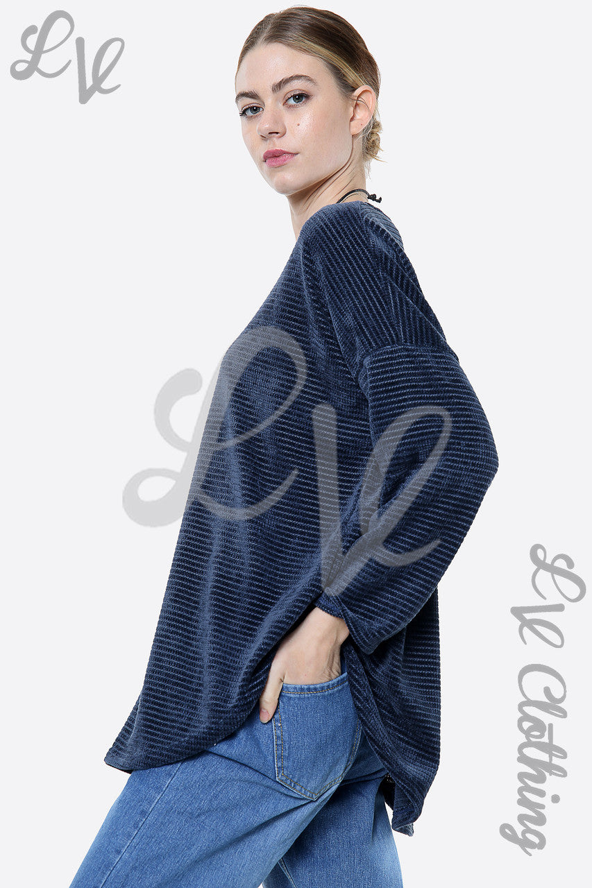 Ladies Chenille Plain Top With Necklace Navy Unit Price £10.99