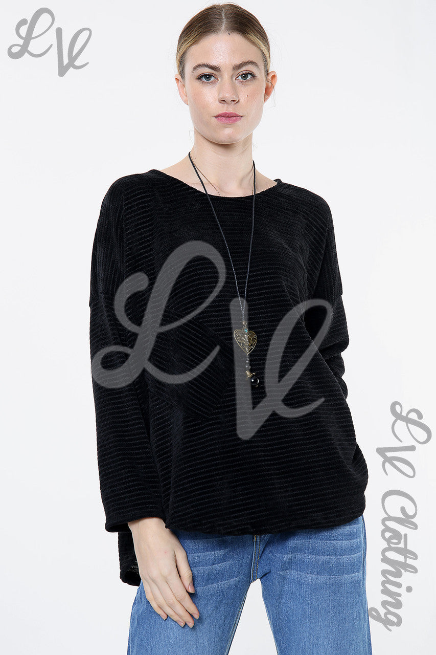 Ladies Chenille Plain Top With Necklace Black Unit Price £10.99