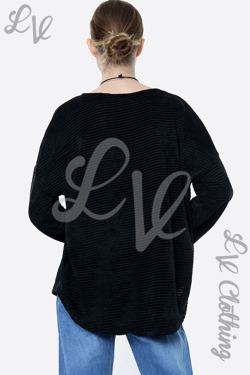 Ladies Chenille Plain Top With Necklace Black Unit Price £10.99