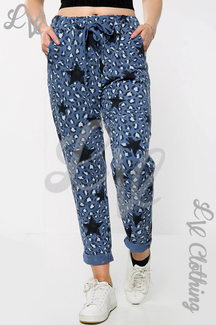 Ladies Leopard Star Print Jogging Pant Navy Unit Price £9.99