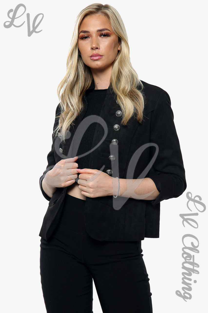 Ladies Button Detail Suede Jacket Black Unit Price £11
