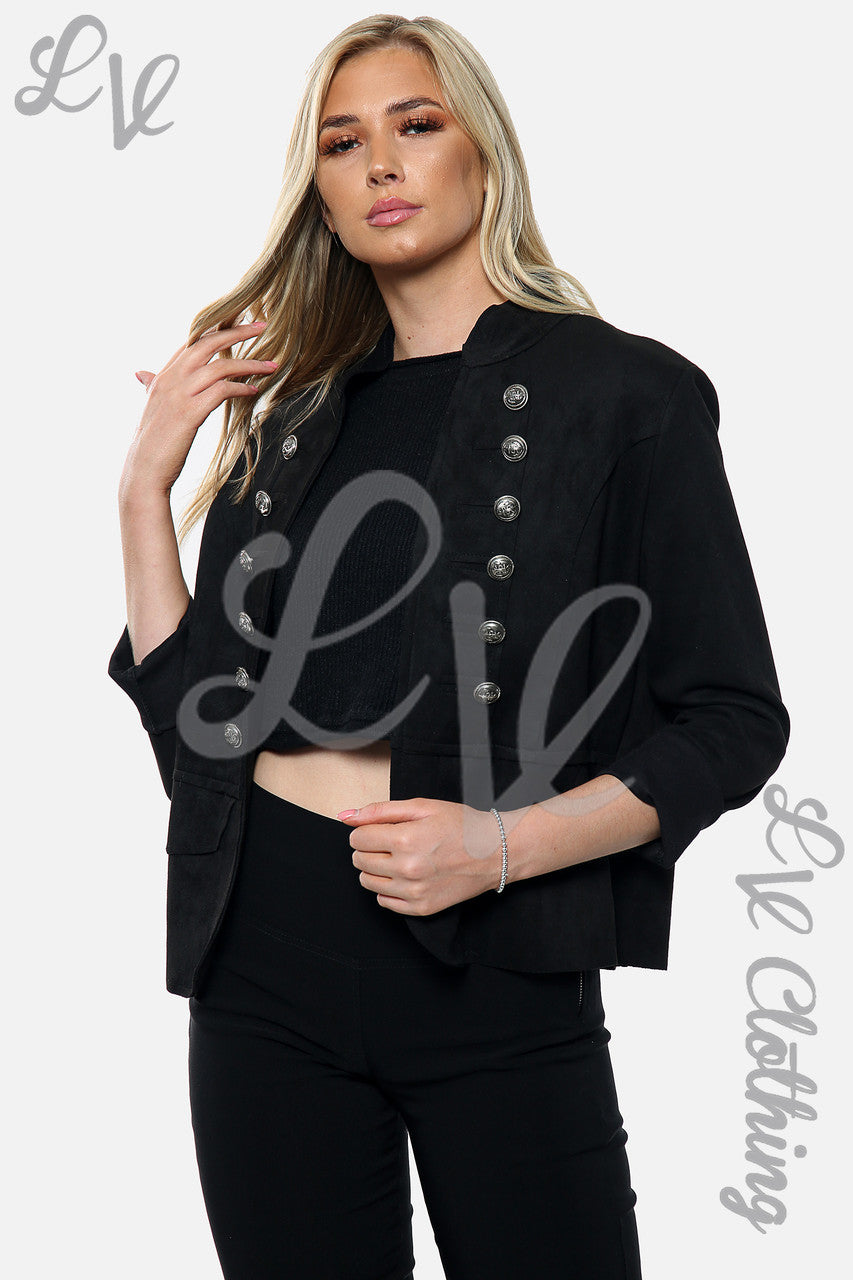 Ladies Button Detail Suede Jacket Black Unit Price £11