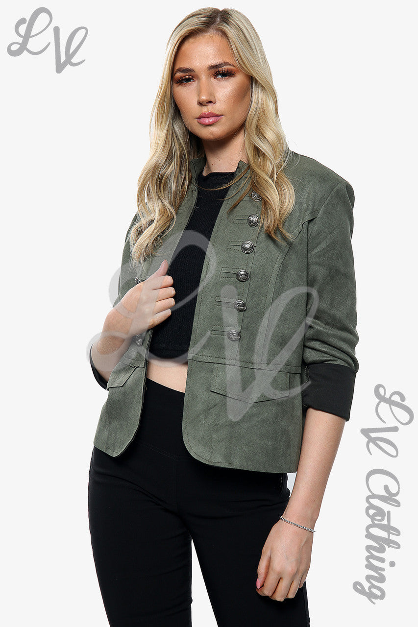 Ladies Button Detail Suede Jacket Khaki Unit Price £14.99