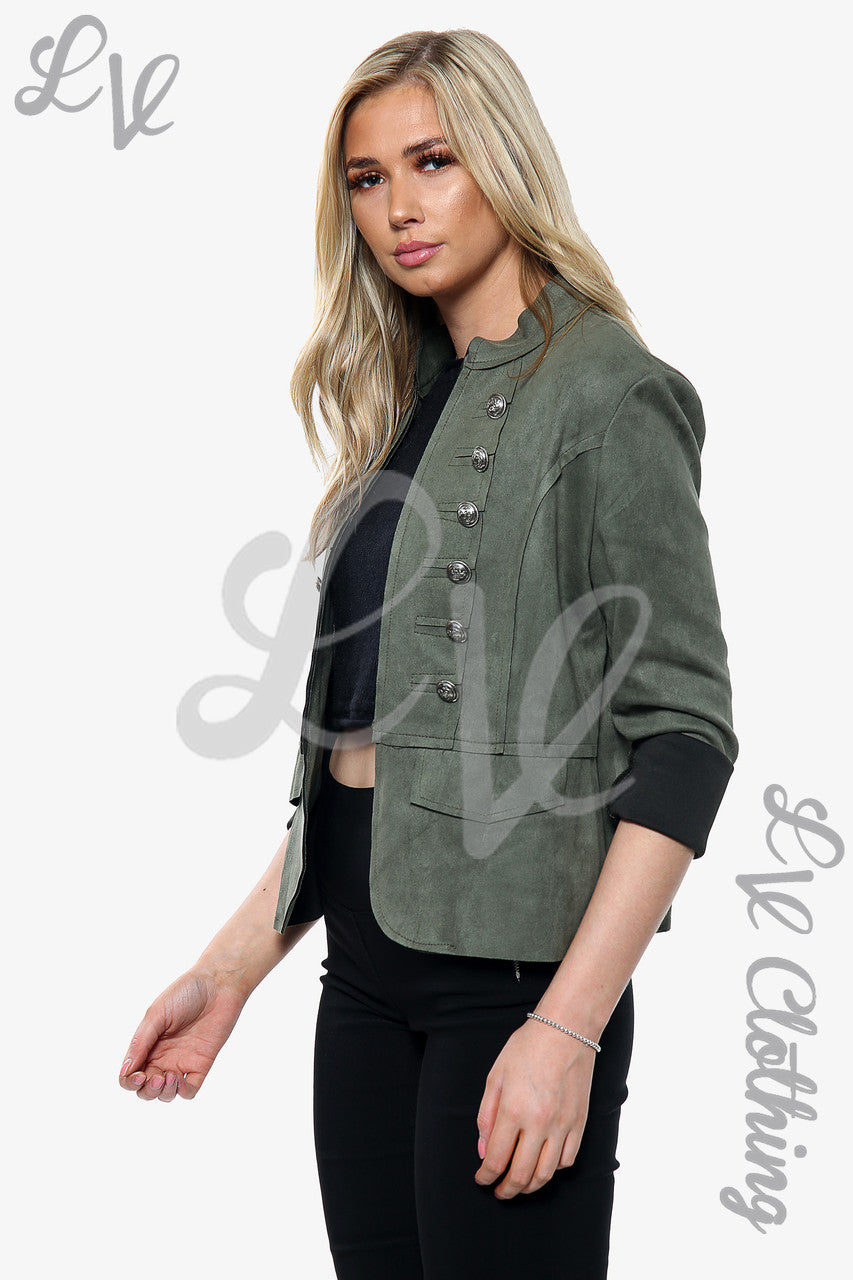 Ladies Button Detail Suede Jacket Khaki Unit Price £14.99
