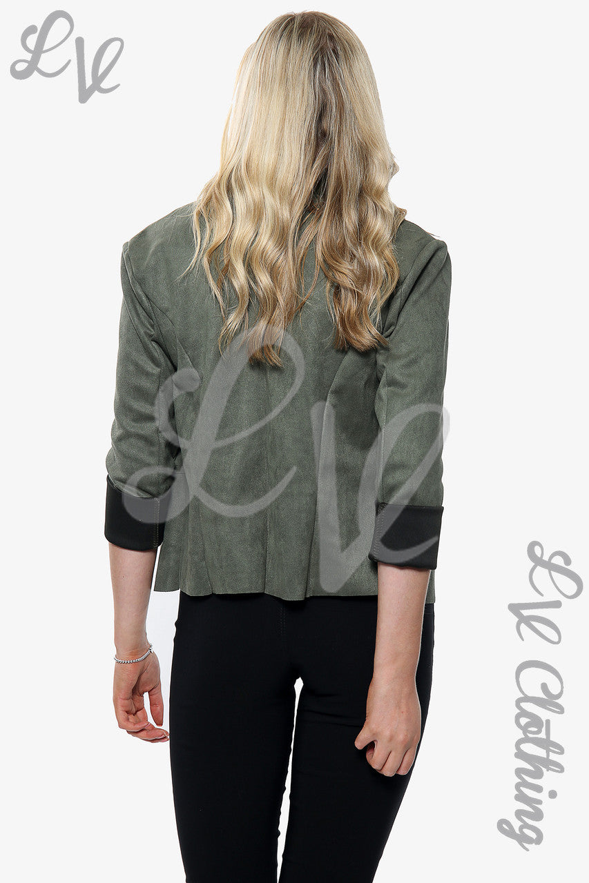 Ladies Button Detail Suede Jacket Khaki Unit Price £14.99