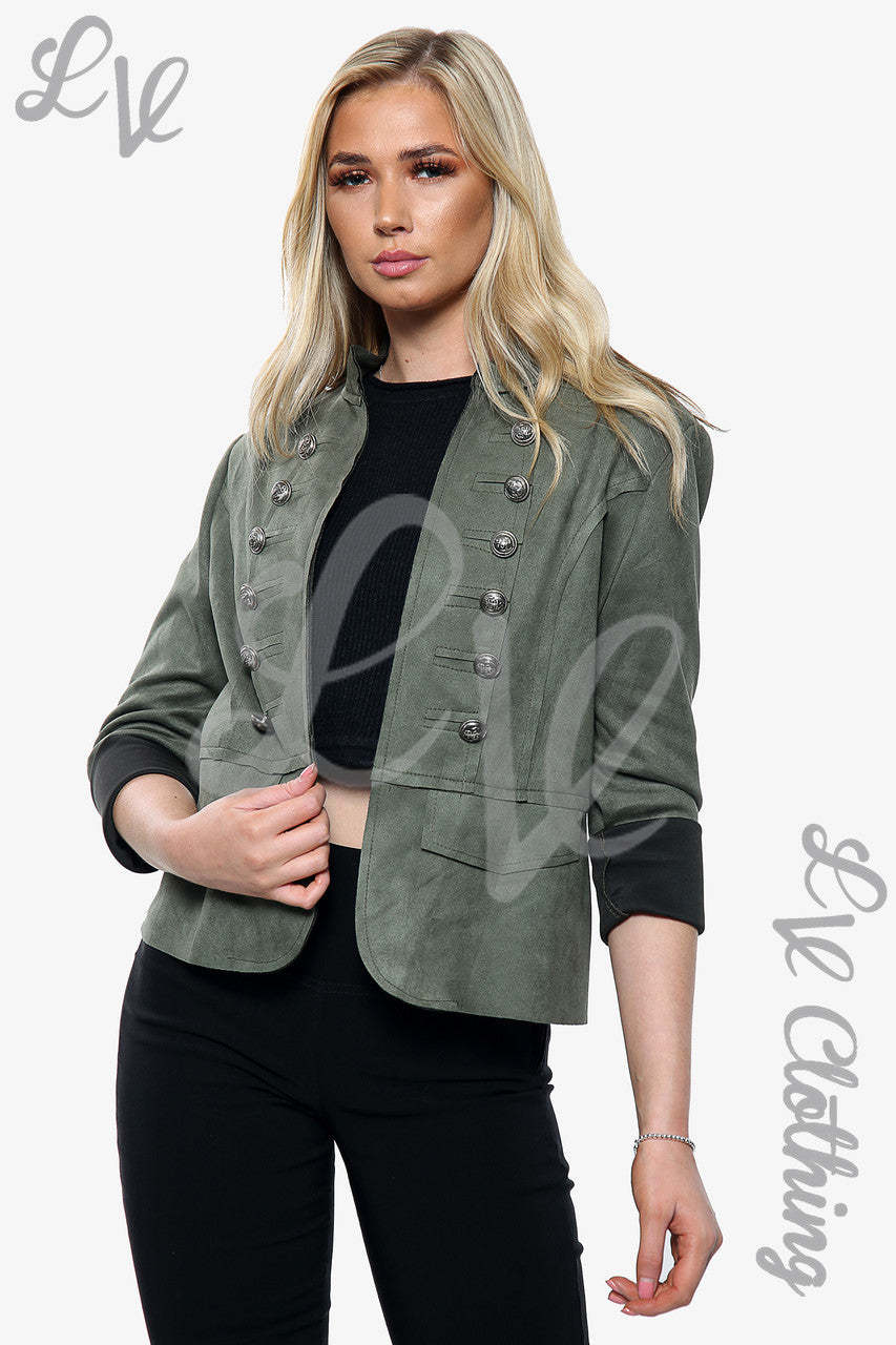 Ladies Button Detail Suede Jacket Khaki Unit Price £14.99