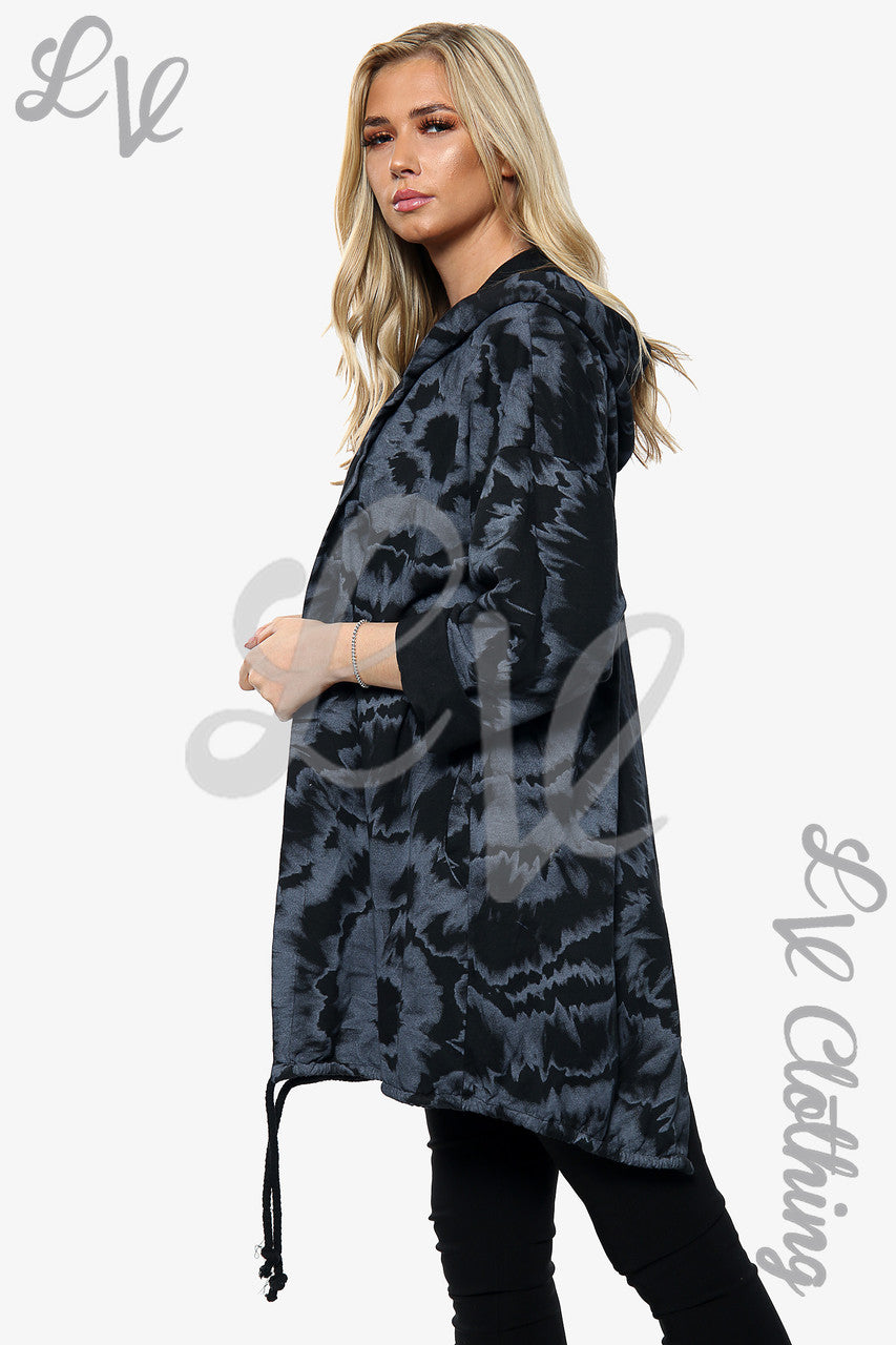 Ladies Tie Dye Print Hooded Cardigan Black Unit Price £18.99
