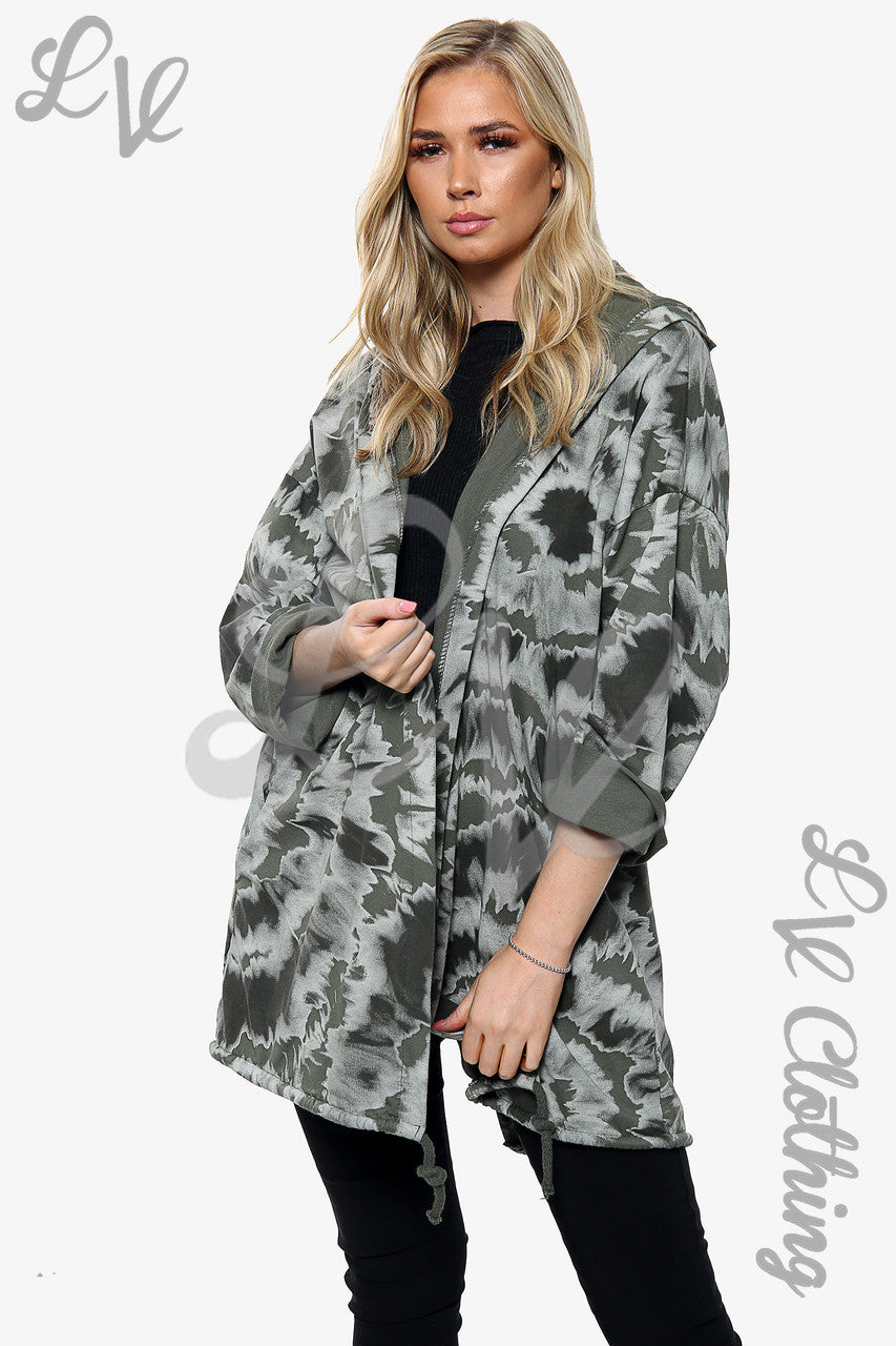 Ladies Tie Dye Print Hooded Cardigan Khaki Unit Price £15.99