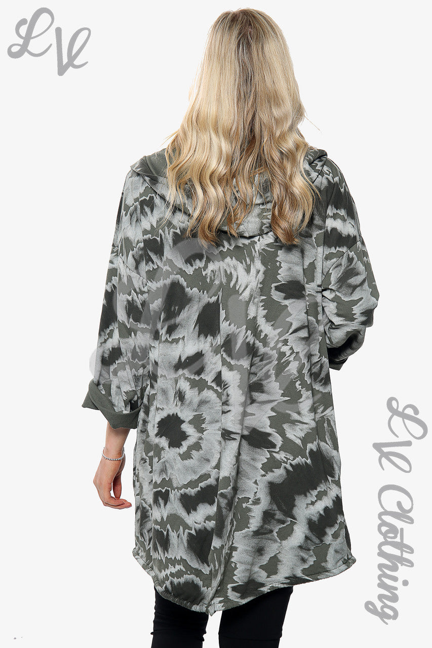 Ladies Tie Dye Print Hooded Cardigan Khaki Unit Price £15.99
