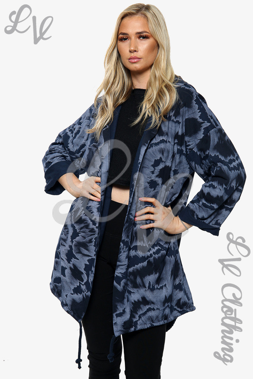 Ladies Tie Dye Print Hooded Cardigan Navy Unit Price £15.99