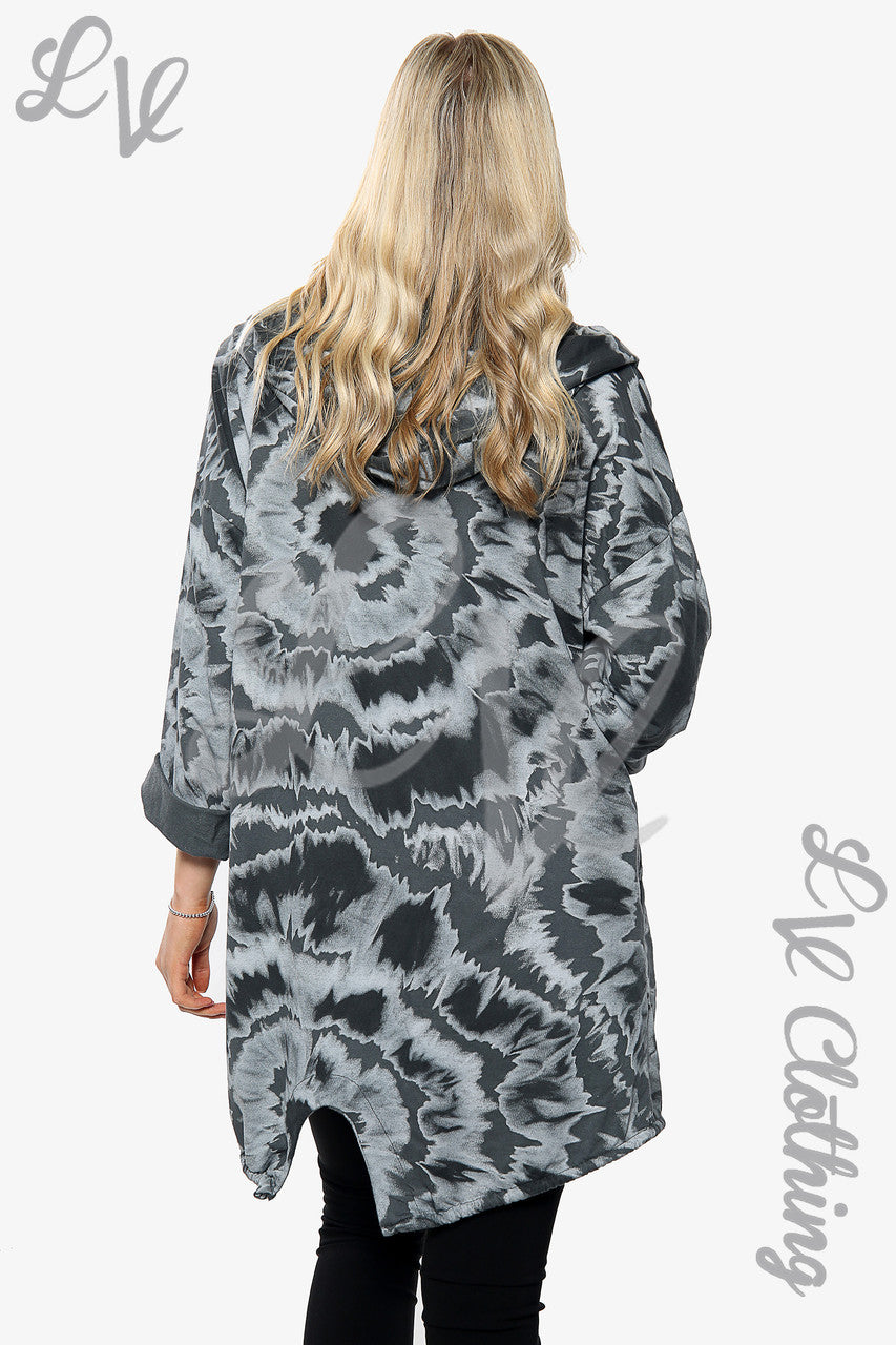 Ladies Tie Dye Print Hooded Cardigan Charcoal Unit Price £15.99