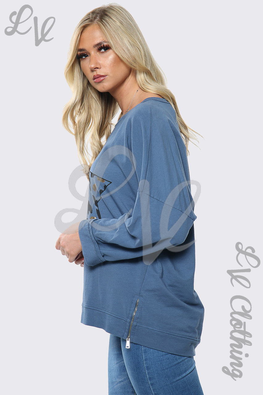 Dames Luipaard Sterrenprint Sweatshirt Top Jeans Prijs per eenheid €13,99