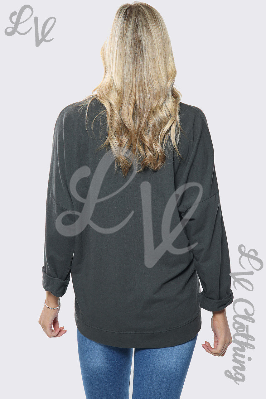 Dames Sweatshirt met Luipaard Sterrenprint Top Houtskool Stukprijs €13,99