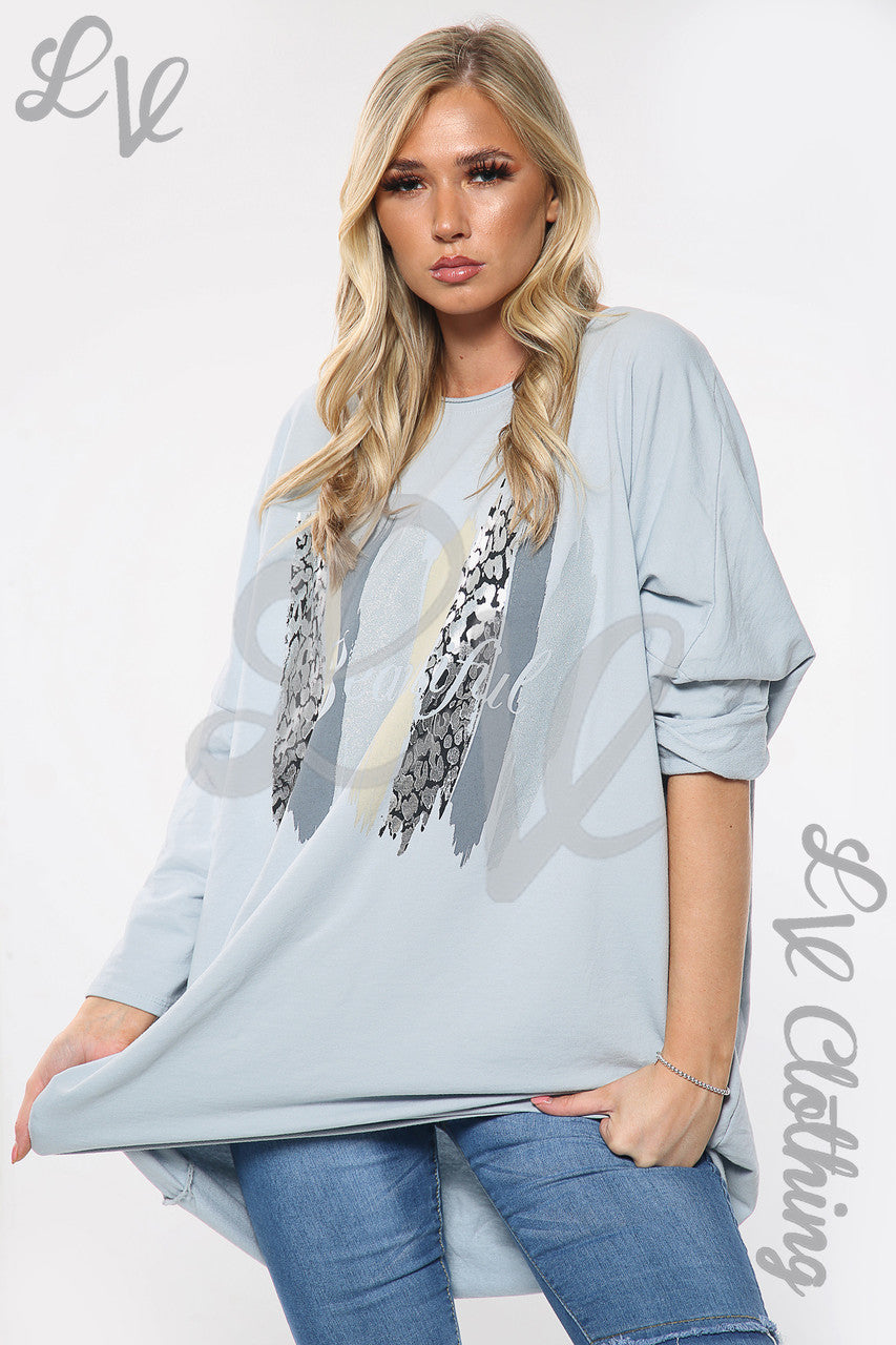 Dames Mooie Slogan Oversized Sweatshirt Top Zilver Stukprijs €12,99