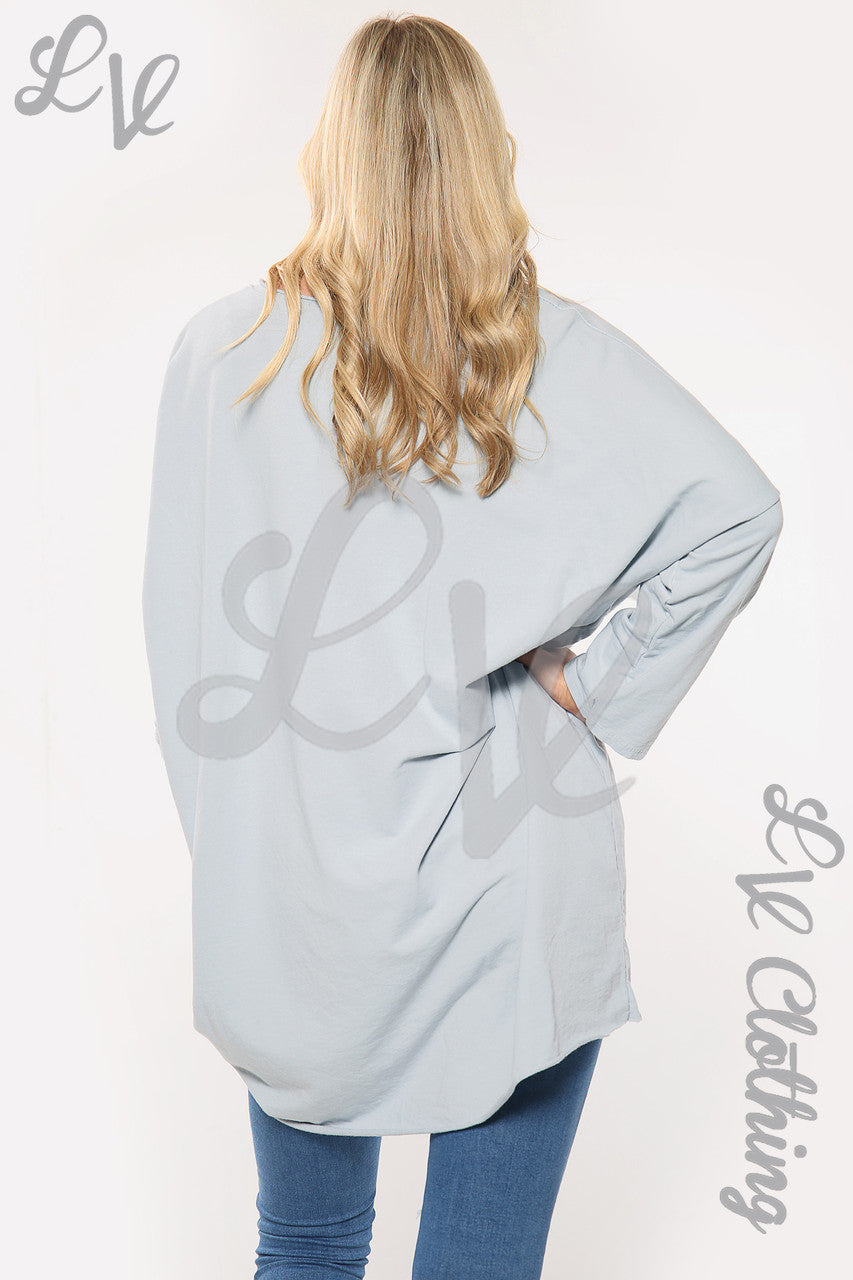 Dames Mooie Slogan Oversized Sweatshirt Top Zilver Stukprijs €12,99
