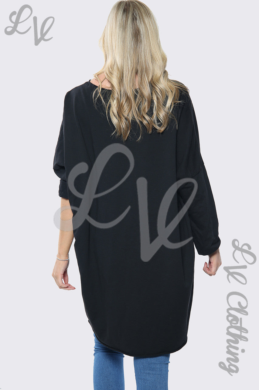 Dames Mooie Slogan Oversized Sweatshirt Top Zwart Prijs per stuk €12,99