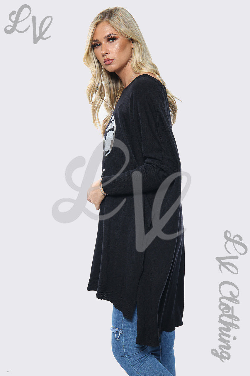 Dames oversized trui met hartjesprint Zwart Per stuk £ 15,99
