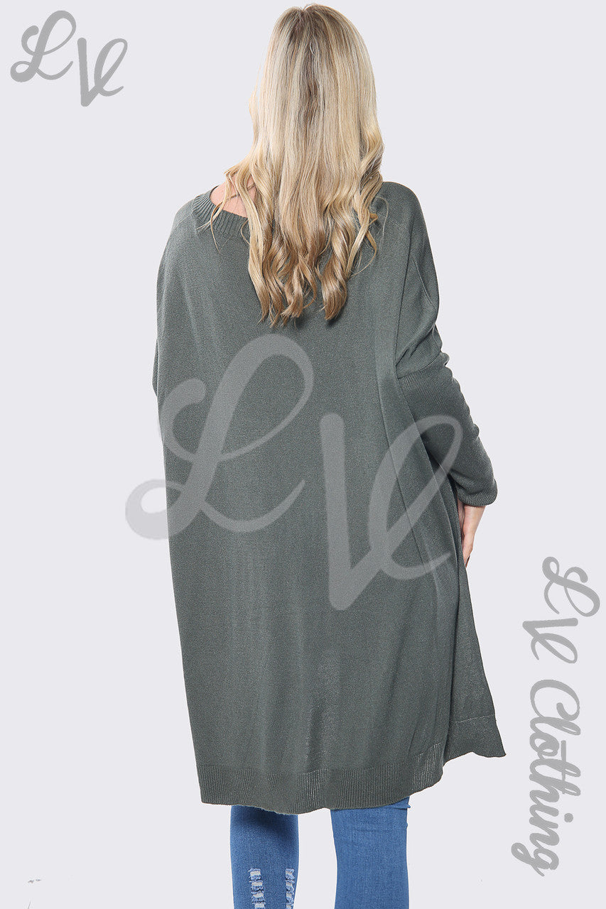 Ladies Love Heart Print Oversize Jumper Top Khaki Unit Price £15.99