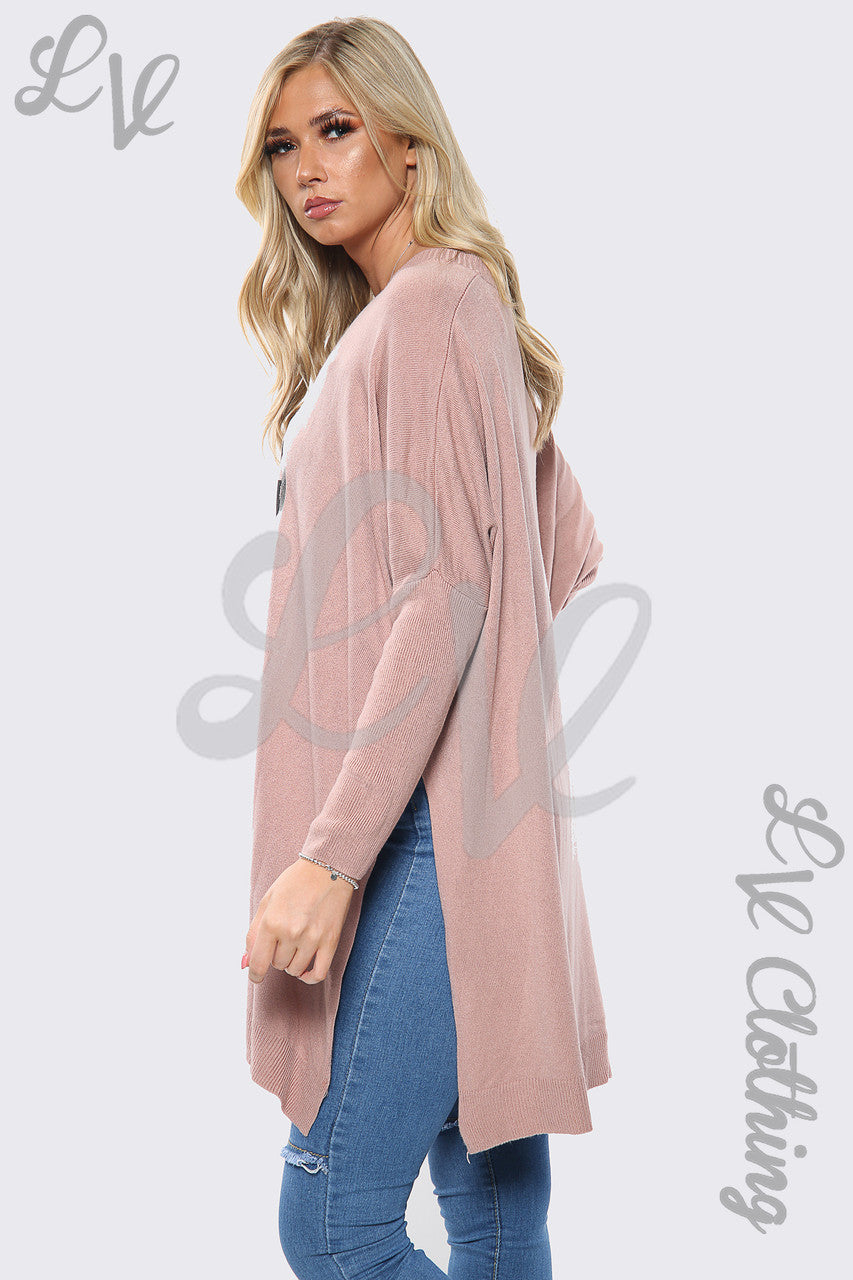Ladies Love Heart Print Oversize Jumper Top Dusty Pink Unit Price £15.99