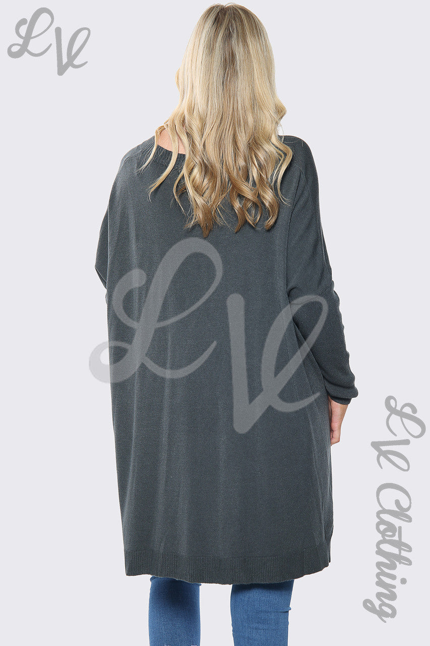 Ladies Love Heart Print Oversize Jumper Top Charcoal Unit Price £15.99