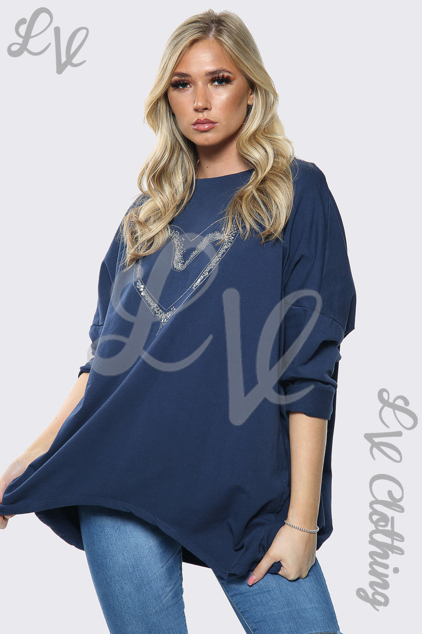 Dames oversized sweatshirt met pailletten hartprint marine eenheidsprijs € 13,99