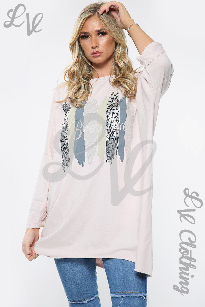 Dames Mooie Slogan Oversized Sweatshirt Top Dusty Roze Stukprijs £12,99