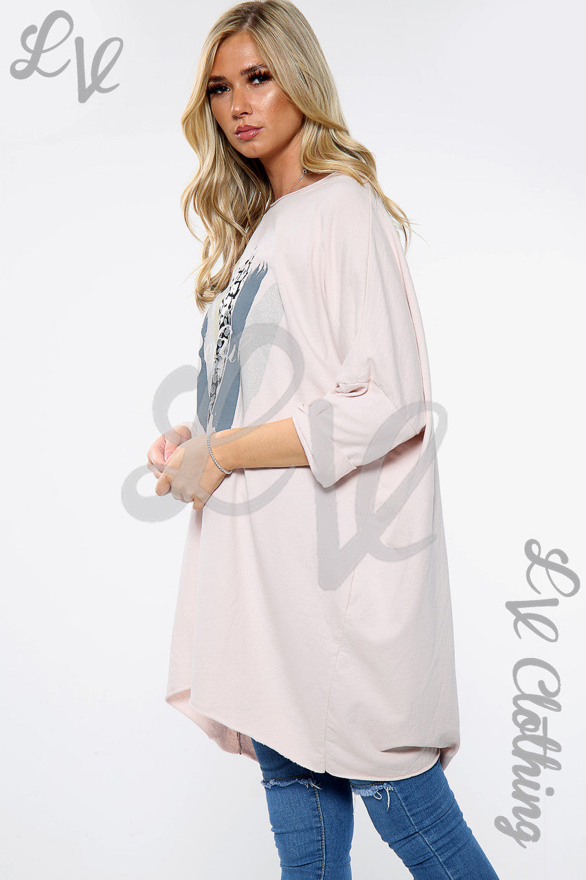 Dames Mooie Slogan Oversized Sweatshirt Top Dusty Roze Stukprijs £12,99