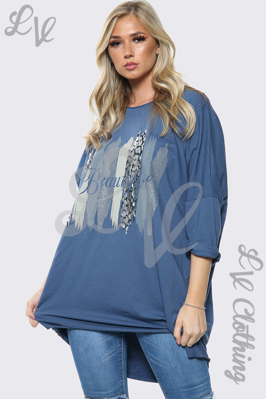 Dames Mooie Slogan Oversized Sweatshirt Top Denim Stukprijs €12,99