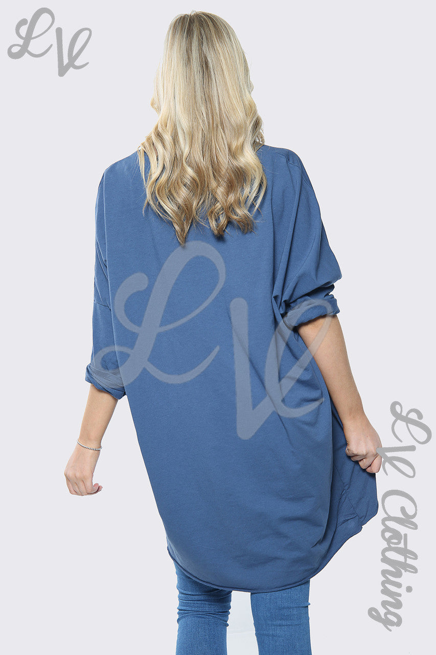 Dames Mooie Slogan Oversized Sweatshirt Top Denim Stukprijs €12,99
