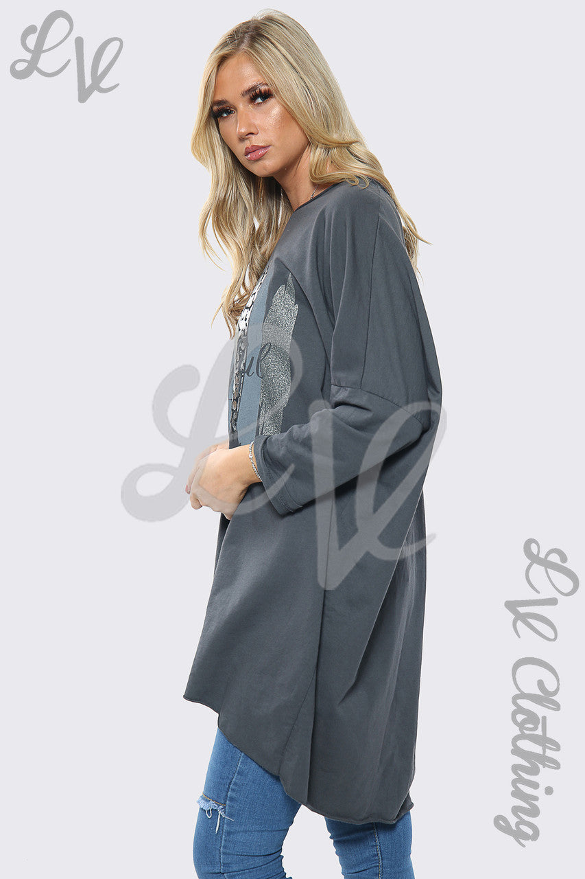Dames Mooi Slogan Oversized Sweatshirt Top Houtskool Stukprijs €12,99