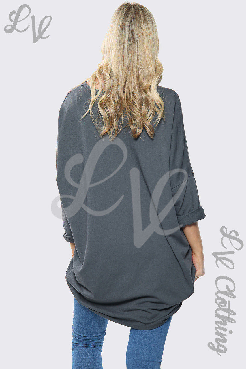 Dames Mooi Slogan Oversized Sweatshirt Top Houtskool Stukprijs €12,99