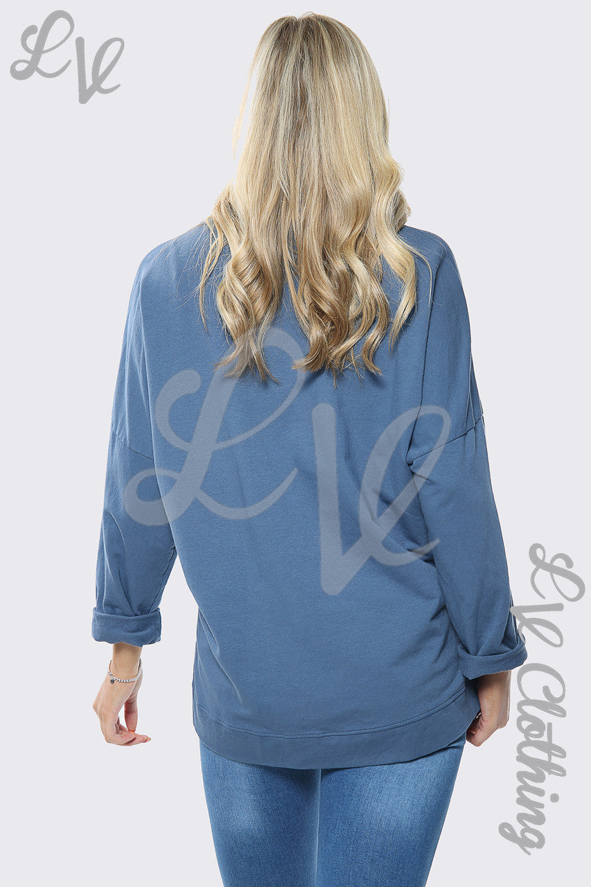 Ladies Gold Foil Heart Print Oversize Sweatshirt Top Denim Unit Price £13.99