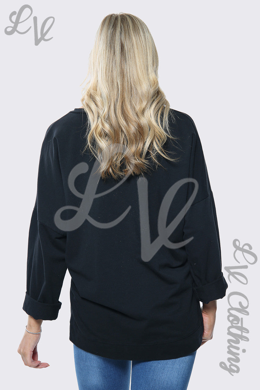 Dames oversized sweatshirt met goudfolie hartprint, zwart, eenheidsprijs £13,99