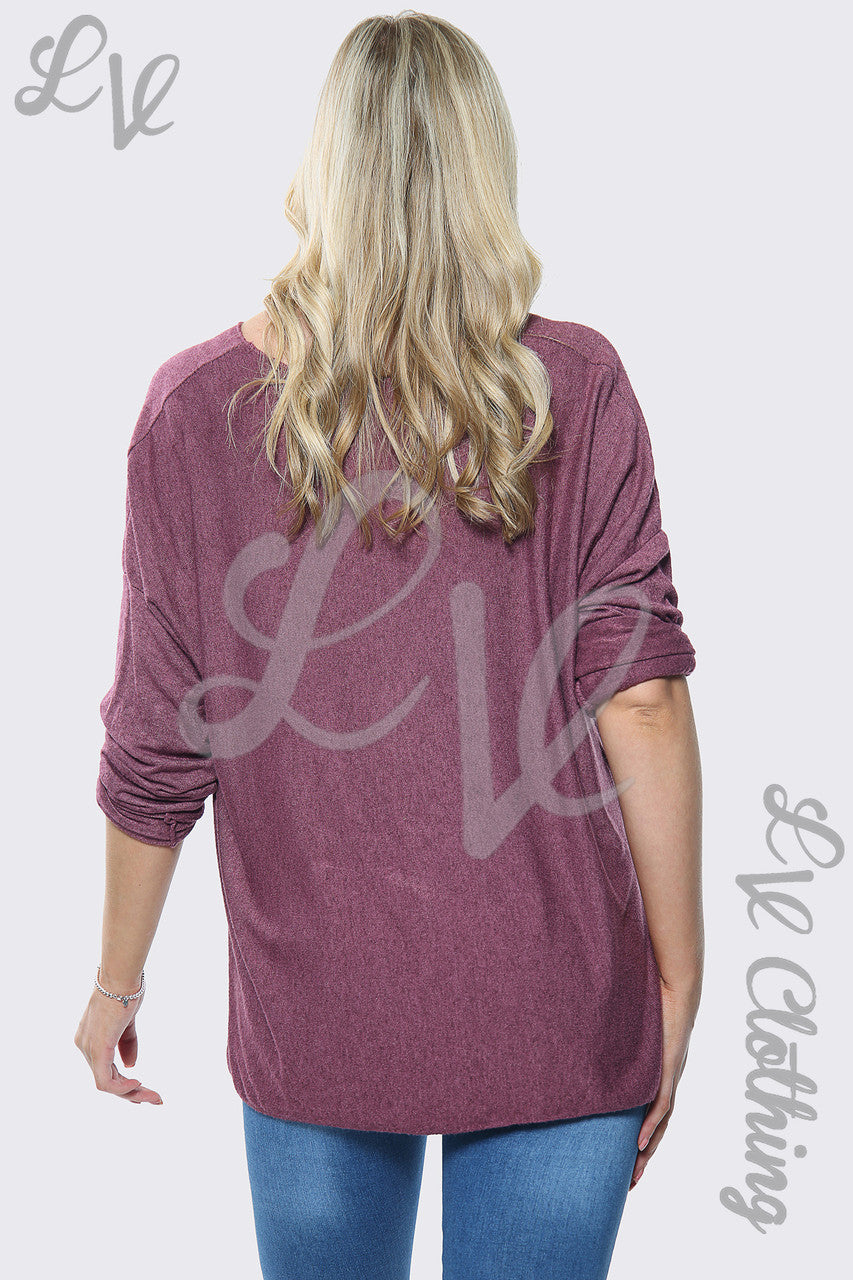 Ladies Beautiful Slogan Silver Foil Jumper Top Burgundy Unit Price £10.99