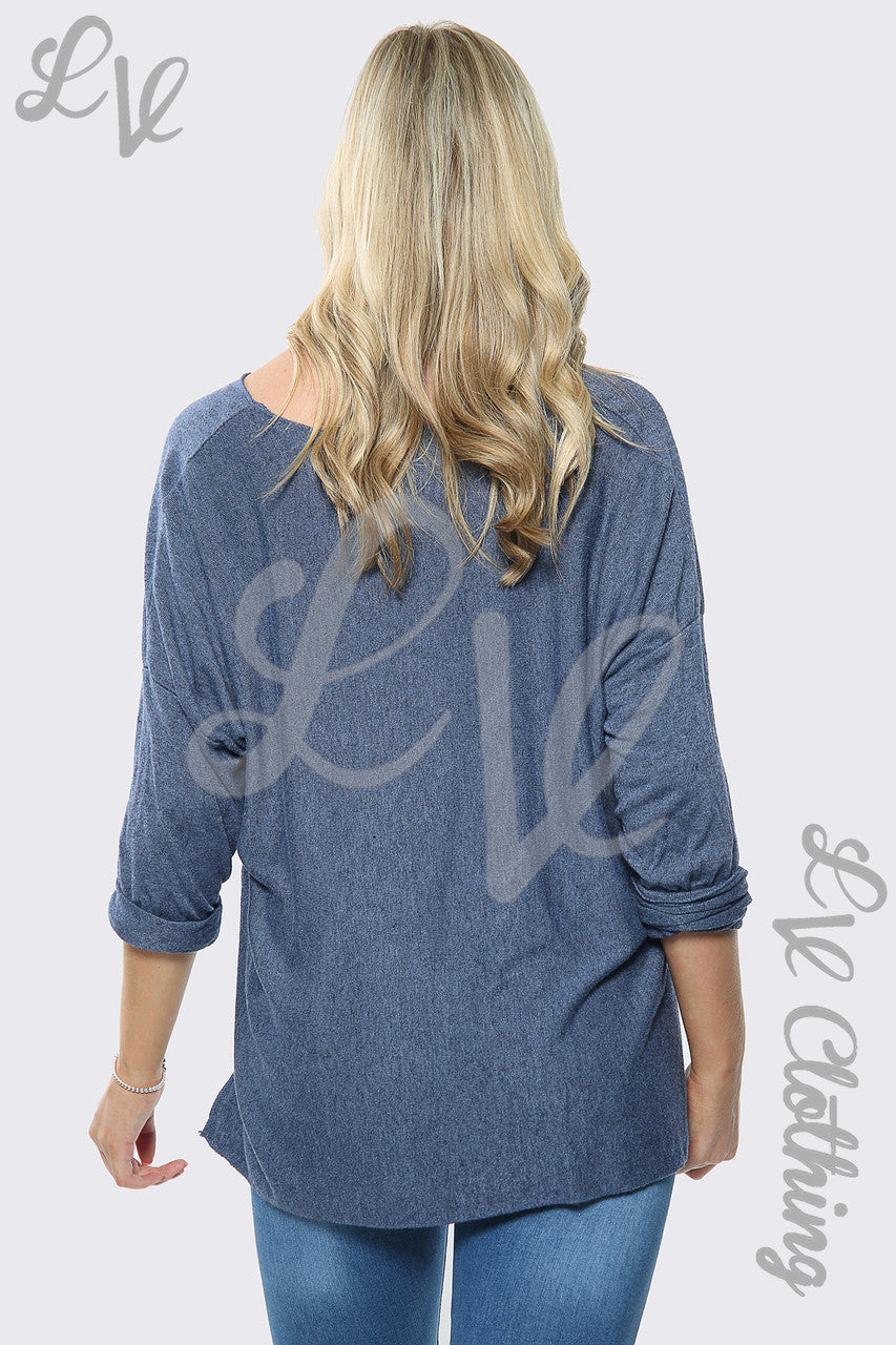 Dames Mooie Slogan Zilverfolie Jumper Top Jeans Stuksprijs £10.99