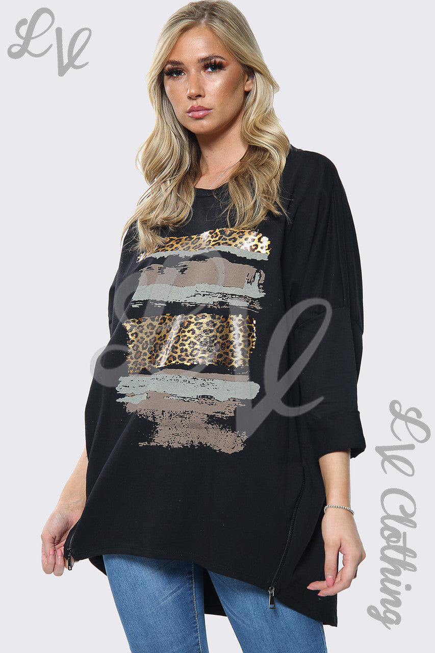 Dames oversized sweatshirt met luipaardprint, zwart, eenheidsprijs £ 13,99